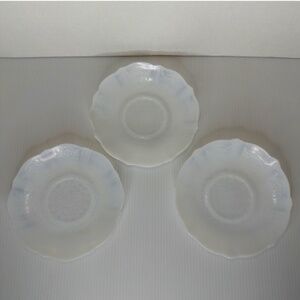 Vtg 3 Elegant American Sweetheart Monax White Opalescent Glass 6" Tea Saucers